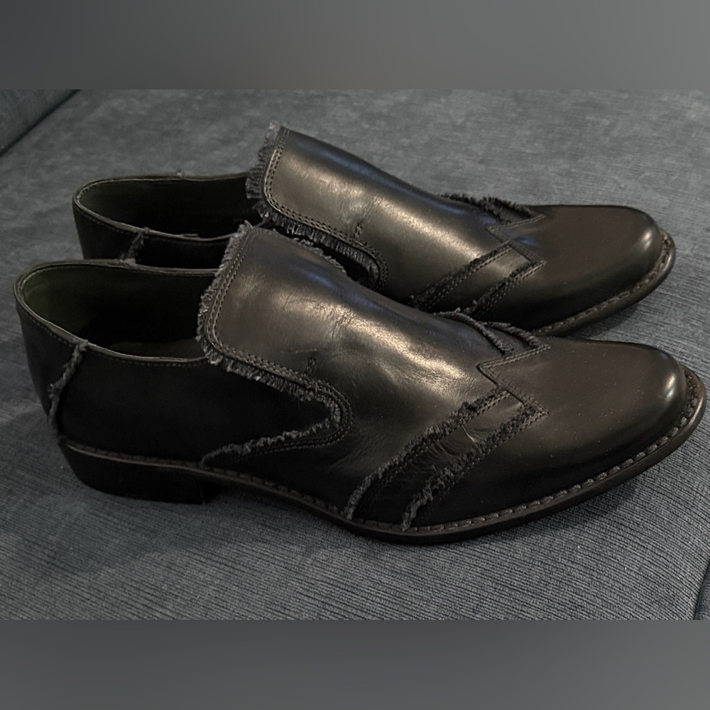 Red Tape Distressed Black Leather Slip-On Loafers